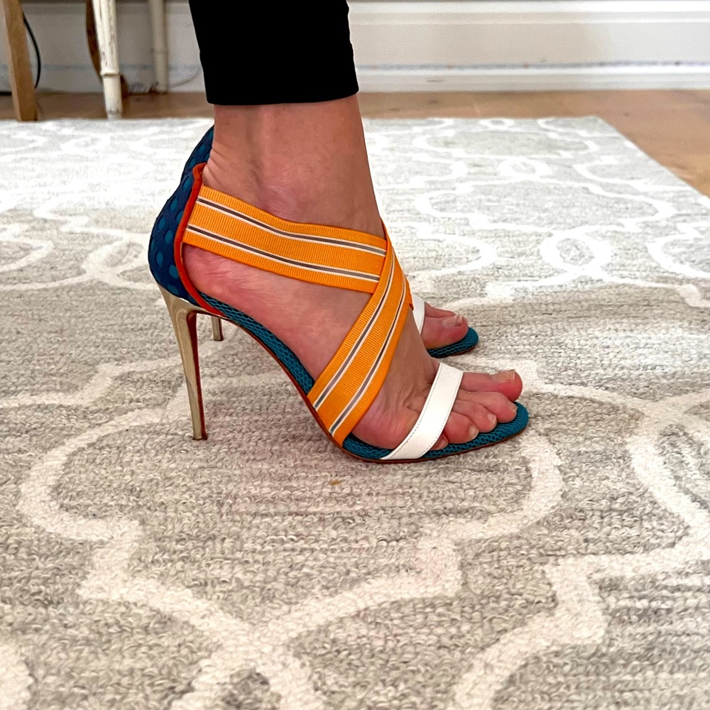 Louboutin Elastagram 100 calf lux/tech heel sandals